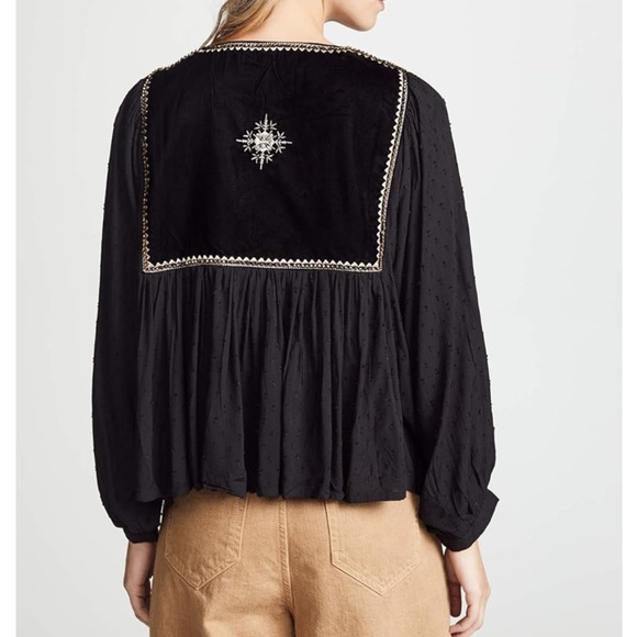 VELVET by Graham & Spencer Black and Gold Embroidered Beaded Velvet Drape Blouse - Picture 3 of 13